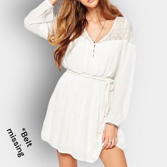Abercrombie & Fitch Womens White Lace Peasant Boho Mini Long Sleeve Dress Small - Picture 1 of 11